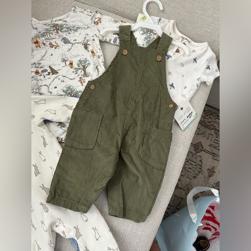 Carters Little Planet Olive Green corduroy overalls, baby boy